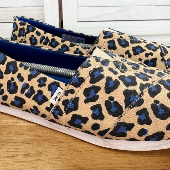 Toms Alpargata Leopard Print Canvas Slip On Shoes Tan Blue Women Size 9‎ - Picture 7 of 11